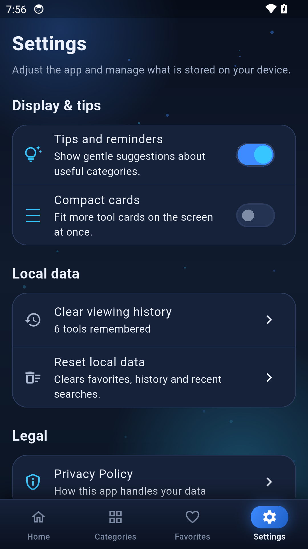 Settings screen
